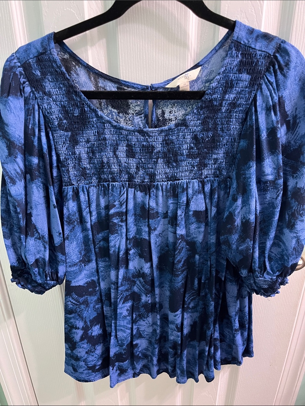 Terra & Sky Blue Smocked Yoke Blouse